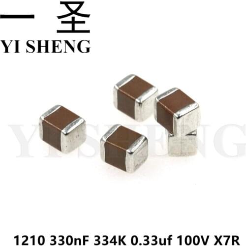 50pcs 1210 330nF 334K 0.33uf 100V X7R 10% SMD Thick Film Chip Multilayer Ceramic Capacitor