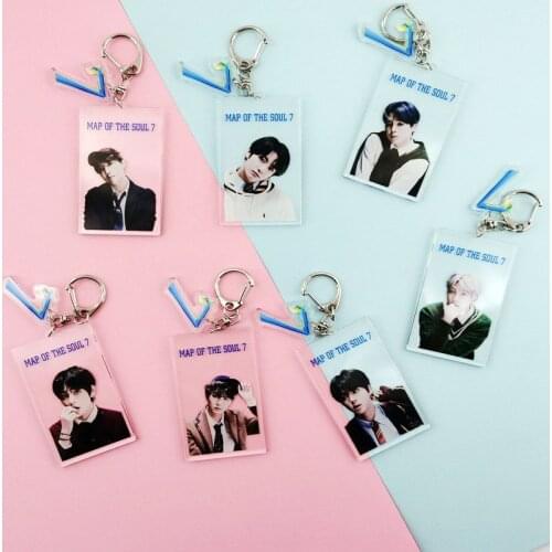 7pcs/lot KPOP Map Of The Soul 7 KeyChain JIN SUGA V J-HOPE JUNG KOOK JIMIN RM Square Transparent Keyring pendant fans gift