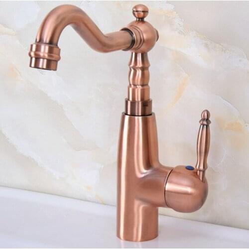 Antique Red Copper Single Hole Single Handle Swivel Spout Bathroom Sink Faucet Basin Mixer Tap