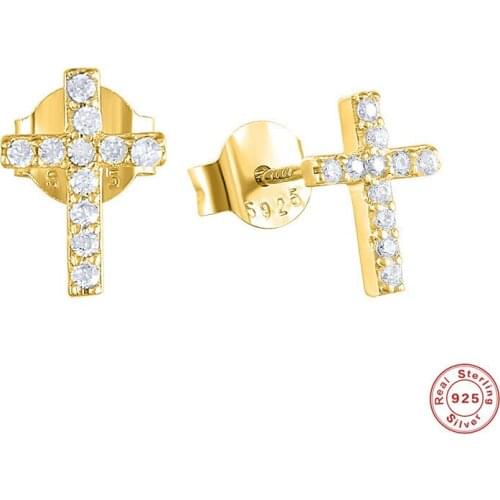 White Crystal Stone Small Stud Earrings Round Zircon Classic Cross Earrings For Women Retro Fashion 925 Sterling Silver Earrings