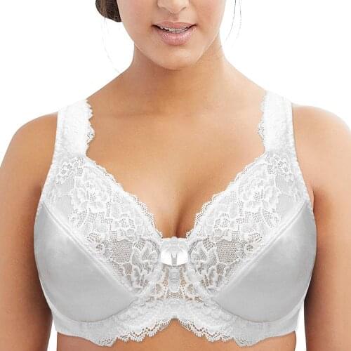 White Women Non-padded Underwire Lace Embroidery Minimizer Big Size Bra 34 36 38 40 42 44 46 48 50 52 F G H I