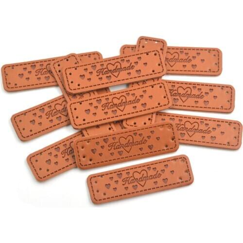 30pcs Love Handmade Labels Clothes Garment PU Leather Labels Hand Made Tags Jeans Bags Shoes DIY Craft Sewing Supplies