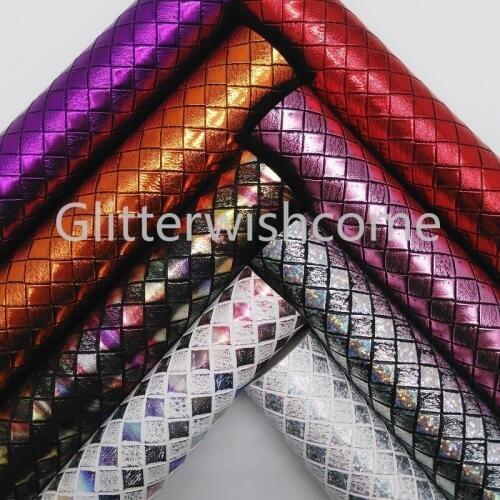 Glitterwishcome 21X29CM A4 Size Vinyl For Bows Iridescent Embossed Weaving Leather Fabric Faux Leather Sheets for Bows, GM550A