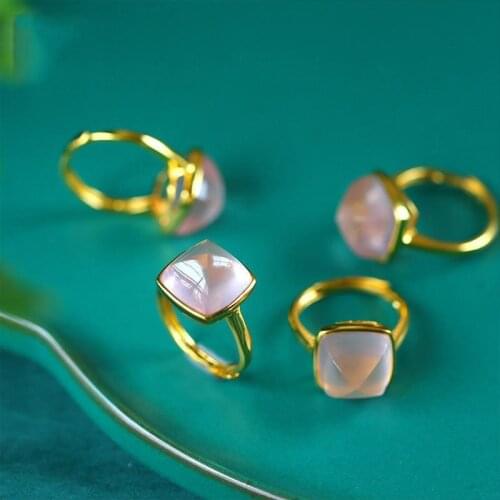 Natural Hetian Jade Pink Jade Pagoda Ring Mozambique Ice-like High Transparent Pink Crystal Ring S925 Sterling Silver Ornament f