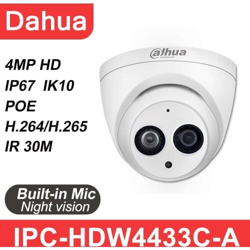 Dahua IP camera IPC-HDW4433C-A 4MP HD POE outdoor indoor Network IR Starlight Night Vision Built-in MiC CCTV Surveillance Camera