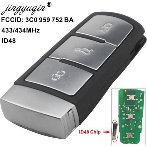 Jingyuqin 3 Buttons Smart Remote Car Key Fob For Volkswagen 3C0 959 752 BA 434Mhz ID48 Chip fit VW Passat B6 3C B7 Magotan CC