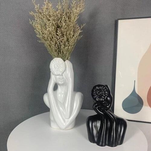 Nordic Face Art Statue Ceramic Vase Crafts Dried Flowers Ornaments Room Flower Arrangement Home Decoration Accessories Gift