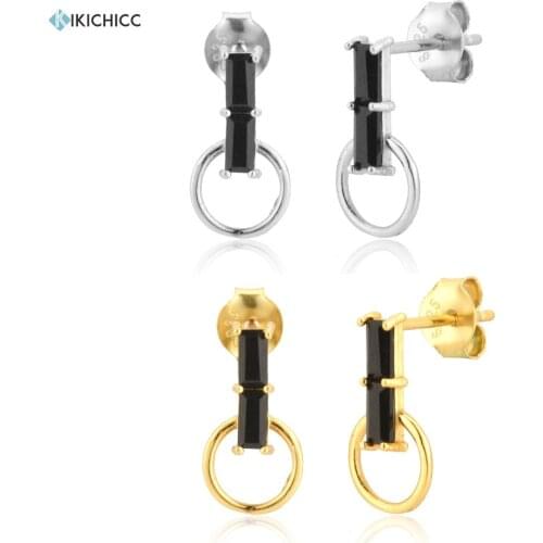 Kikichicc 100% 925 Sterling Silver Black Zircon Stud Earring 2020 Rock Punk Piercing Fine Jewelry Tiny Jewels Small Fashion