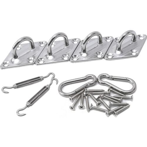 Sun Shade Sail Canopy Accessory 304 Stainless Steel Hardware Kit Turnbuckle Pad Eye Carabiner Clip Hook Screws Silver Hook Set
