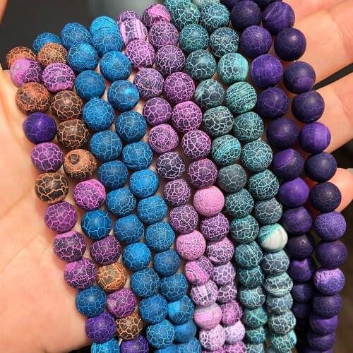 Frosted Dark Blue Cracked Dream Fire Dragon Veins Agates Natural Stone Spacer Beads For Jewelry Making DIY Bracelet Accessories