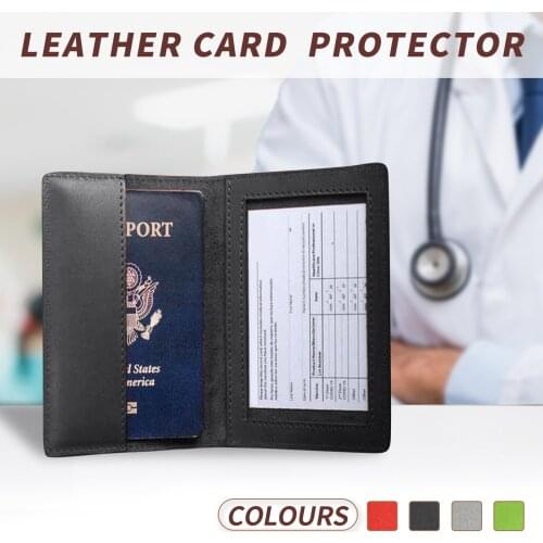 Vaccination Certificate Card Cover Multifunctional Leather Protective Cover Solid Color High-Quality Portable Storage Bag Holder