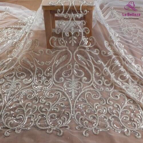 La Belleza 2021 fashion bridal lace,Large patterns lace fabric,silver beading wedding dress lace fabric 45'' width 1 yard