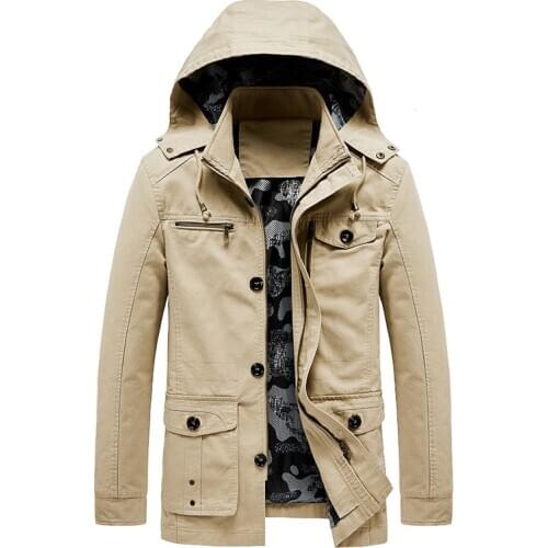 New Arrival Mens Jacket 100% Cotton Coat Windbreaker Overcaot Fashion Jackets Army Clothes Male Slim Outwear Hooded Clothing