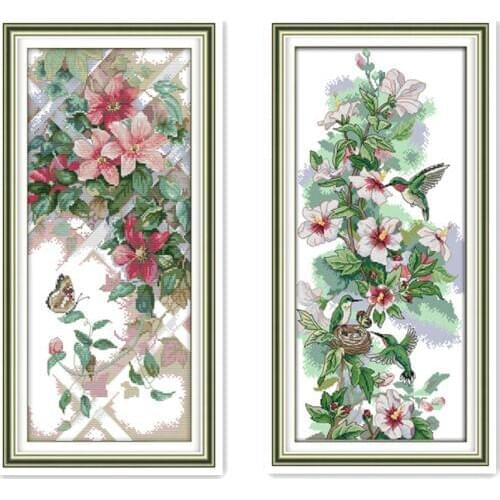 Joy Sunday Plant Flower Cross Stitch Kit 11CT 14CT Handmade DMC Embroidery Threads with Chinese Embroidery Kit DIY Needlework