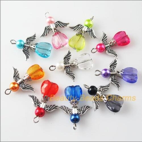 New 20Pcs Mixed Dancing Angel Wings Heart Charms Pendants 23x29mm