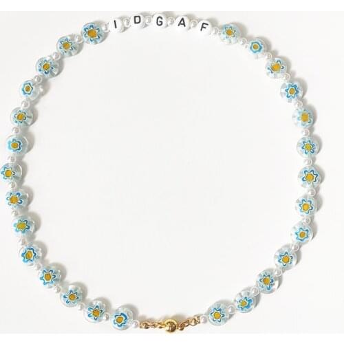 Bohemian Imitation Pearl Name Necklace Millefiori Beads Choker For Women Party Accessories Wholesale Creative Custom Jewelry