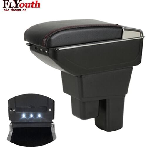 Armrest Box For Honda Fit Jazz 2008-2013 USB Charging LED Light Arm Rest Rotatable Centre Console Storage Box Styling