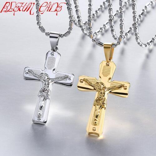 Jesus Crucifix Pendant Christian Jewelry Vintage Stainless Steel Cross Necklace