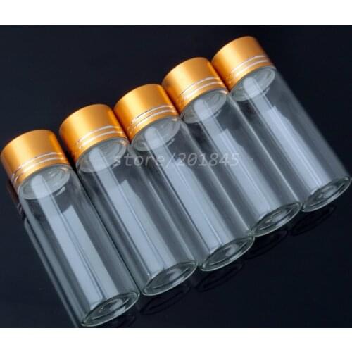 20Pcs 27mm Dia Aluminium Screw Golden Cap Empty Transparent Clear Gift Container Wishing Glass Bottle Jars 15ml 20ml 25ml 30ml