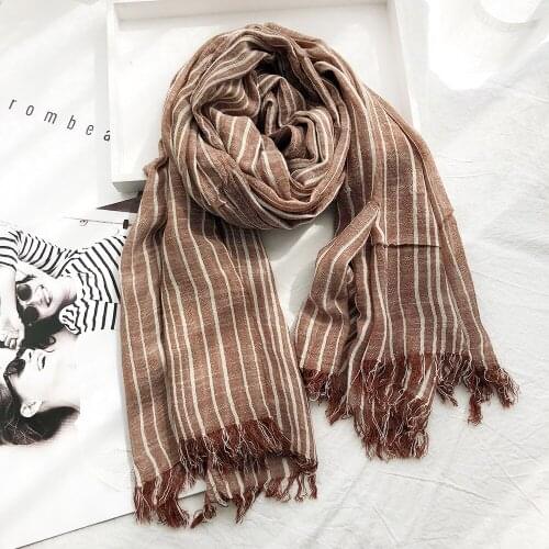 Kroean Style Cotton Scarf Women Linen Scarf Navy Blue Black Color Striped Long Scarf for Men