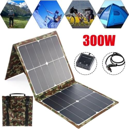 300W Foldable Solar Panel 18V/5V Portable Battery Charger Dual USB Outdoor Waterproof Power Bank for Phone PC Car RV Boat