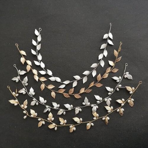 SLBRIDAL Handmade Ins Baroque Style Alloy Leaf Pearl Bridal Hair Vine Headband Wedding Headpieces Hair accessories Women Jewelry