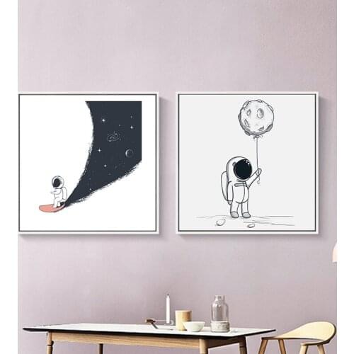 Nordic Modern Cartoon Space Pictures Canvas Painting for Children Room Living Room Dormitory Wall Art Decor Hand Work Painting