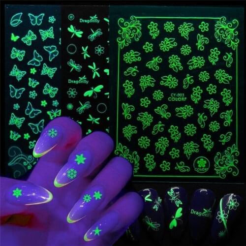 Luminous Effect 3D Leaf Flower Design Hallowee Nail Art Shinning Glitter Nail Art Sticker Decoration Manicures Tips Tool Summer