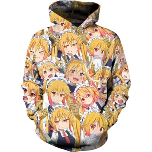 SOSHIRL Dragon Girl Anime Hoodie Cool Hip-hop Streetwear Magic Fairy Pullover Women/mens Jumper Tops Tohru Print Kawaii Hoodies