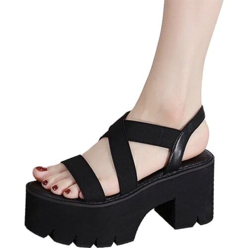 High Heels Pumps Belt Sandals Womens Summer Roman Lolita Shoes Harajuku Muffin Anime Cosplay Gothic Black Harajuku Summer Goth