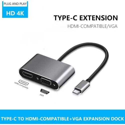 UTHAI Type-c To HDMI-compatible+VGA Docking Station Converter Two-in-One Conversion Cable