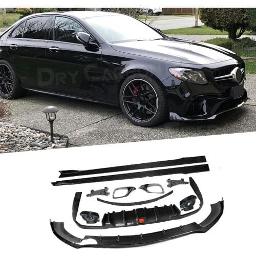 Rear Diffuser with Exhaust Front Lip Bumper Side Skirts Rear Wing Support Brackets for Benz W213 E63 AMG 2017+Rear Spoiler