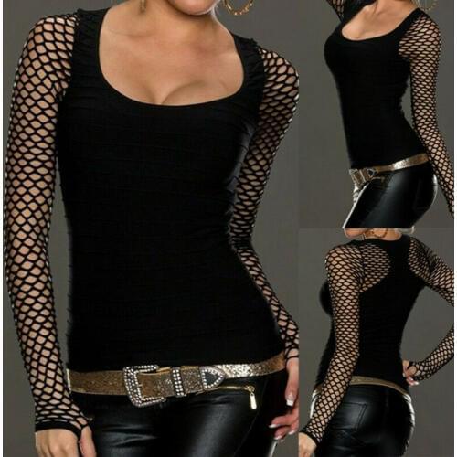 Women Sexy Slim Long Sleeve T Shirt Net Tops Punk Rock Gothic Fishnet T Shirt