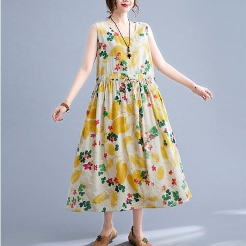 Sleeveless Holiday Travel Casual Beach Style Dress 2021 New Arrival Thin Soft Cotton Linen Loose Summer Dress Women Midi Dress