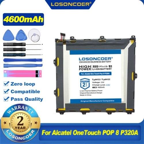 100% Original LOSONCOER 4600mAh TLp041CC TLp041C2 Tablet Battery For Alcatel OneTouch POP 8 P320A