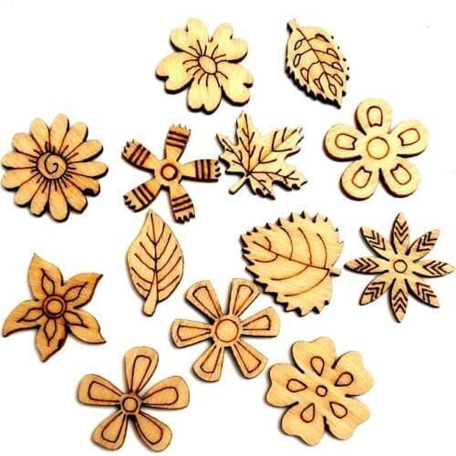 100pcs Natural Flower Wood Craft Embellishments MDF Wooden Cutout Flatback Scrapbooking for Cardmaking DIY Wedding Decoration