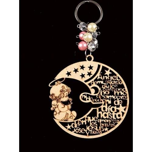 12pcs Baptism Favors Girl baptism first communion party favors wood laser cut keychain moon star wood key chain