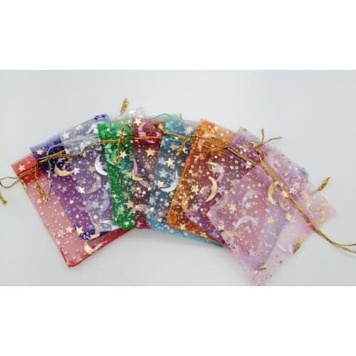 200Pcs 7x9 9x12 13x18 Butterfly Star Moon Jewelry Bag Drawstring Gift Bag for Jewelry Packing Display Bags Organza Storage Pouch