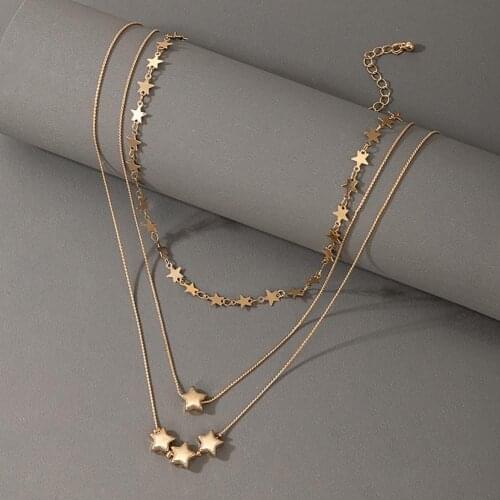 2021 New Elegant Luxury Choker Necklace Multilayers Solid Color Geometric Fashion Five-pointed Star Collarbone Chain for Gifts