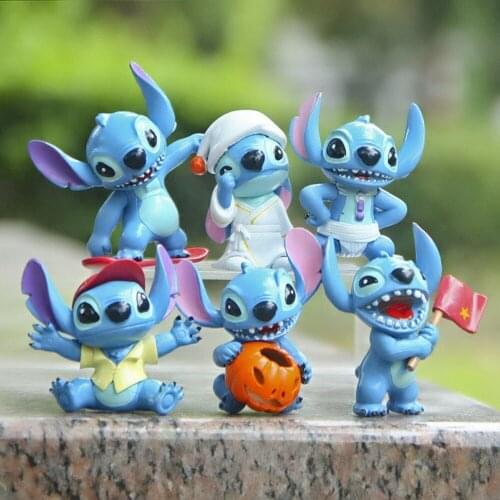 6Pcs Disney Lilo & Stitch Baking Landscaping Doll Birthday Cake Decoration Plastic Lilo & Stitch Party Decorations Kids Boy Girl