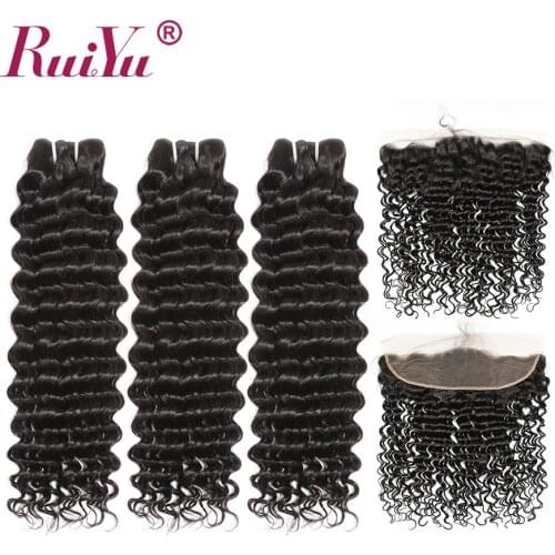 Brazilian Deep Wave Bundles With Frontal Closure 13x4 Lace Frontal With Bundles Human Hair 3 Bundles With Closure RUIYU Remy