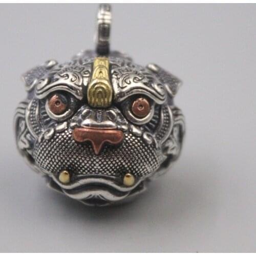 Pure 925 Sterling Silver Pendant Bless Lucky Carved Pattern Unicorn Bell Pendant For Men Women Gift 26*23mm