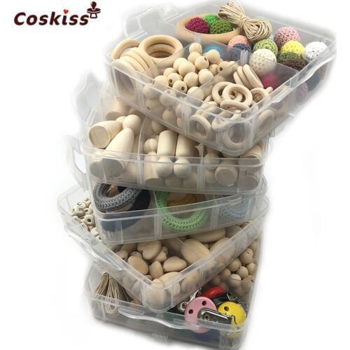 5 Boxed Wooden Crochet Rings Wood Peg Dolls Mixed Color Crochet Beads Pacifier Clip Different Wooden Beads DIY Baby Teether Toys