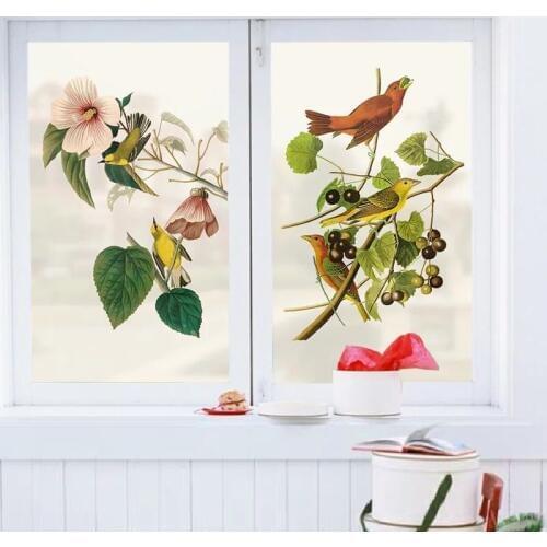 Custom size electrostatic frosted stained glass window film ,home decor foil door stickers ,PVC self-adhesive poster Birds