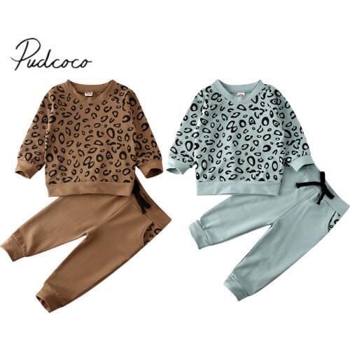2020 Baby Spring Autumn Clothing Leopard Infant Baby Girl Boy Winter Clothes Long Sleeve Tops Sweatshirt+Long Pants Outfit 9M-4T