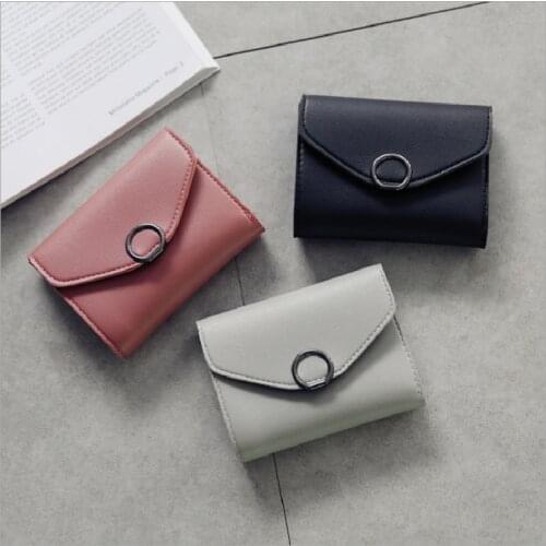 Women Wallet Multi-function Multi-card Position Buckle Portable Wallet Female Solid Metal Circle Short Wallet Кошелек Женский