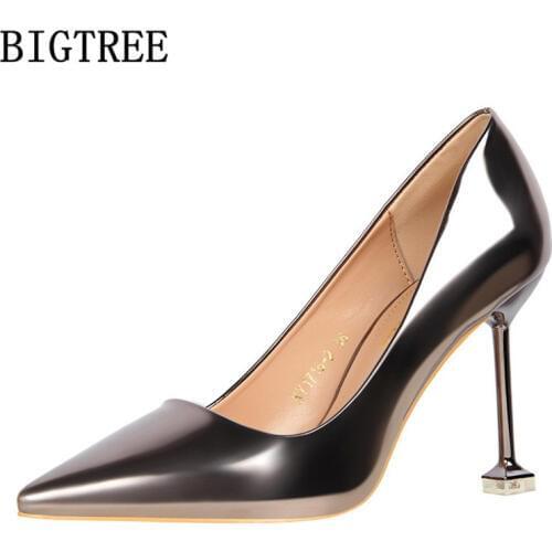 Patent Leather Office Shoes Women Sexy Heels Bigtree Shoes New Arrival 2021 Pointed Toe High Heels Pumps Women Shoes Ayakkabi