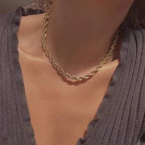 Punk Shining Hip Hop Metal Twisted Rope Chain for Women Men 4mm Gold Silver Color Male Hippie 2021 Necklace Chain Jewelry Gift
