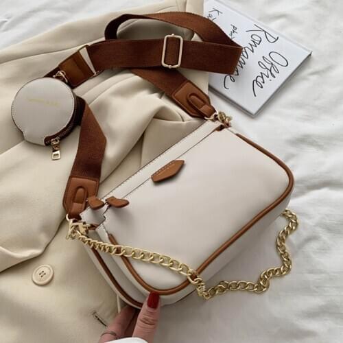 Fashion Chains Women Shoulder Bags Designer Wide Strap Crossbody Bags Luxury Pu Leather Womens Bag Lady Small Purse 3 Bag Set
