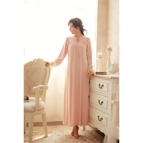 Free Shipping 100% Modal Princess Womens Nightgown Vintage Pijamas Long Sleepwear Cotton Nightshirt